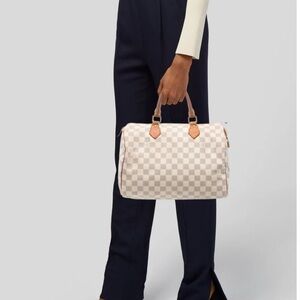 Vintage Louis Vuitton Speedy 25 Damier Azur Handbag Authentic Designer W Cert
